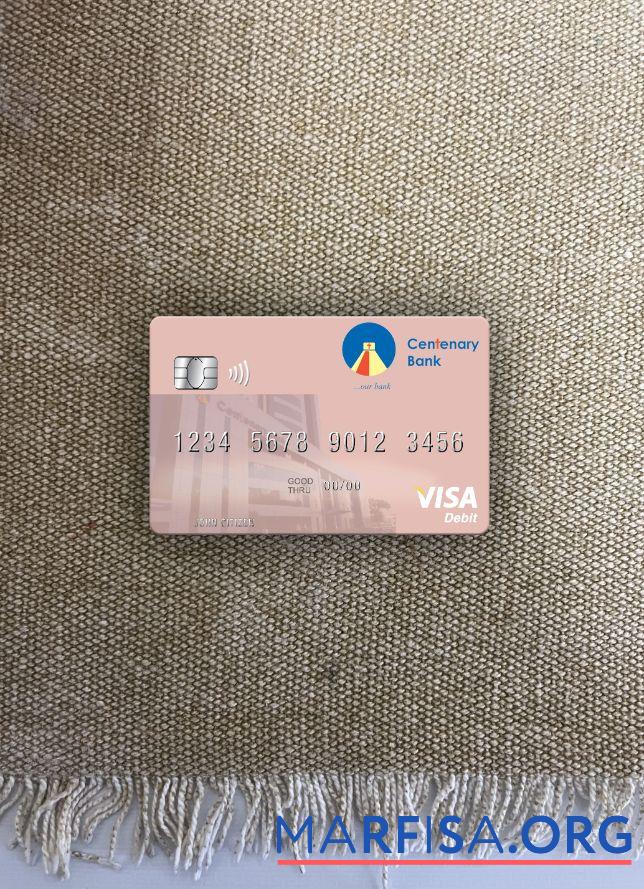 Realistic Uganda Centenary Bank visa debit card photolook front download for verification